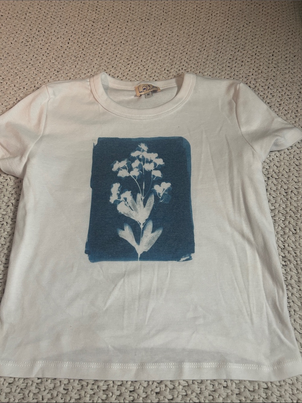 White Kids Floral Graphic Tee with Blue Print